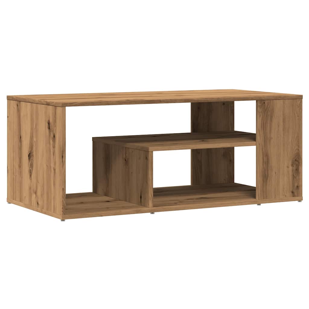 Salontafel 100x50x40 cm bewerkt hout artisanaal eikenkleurig is nu te koop bij PeponiXL, paradijselijk wonen!
