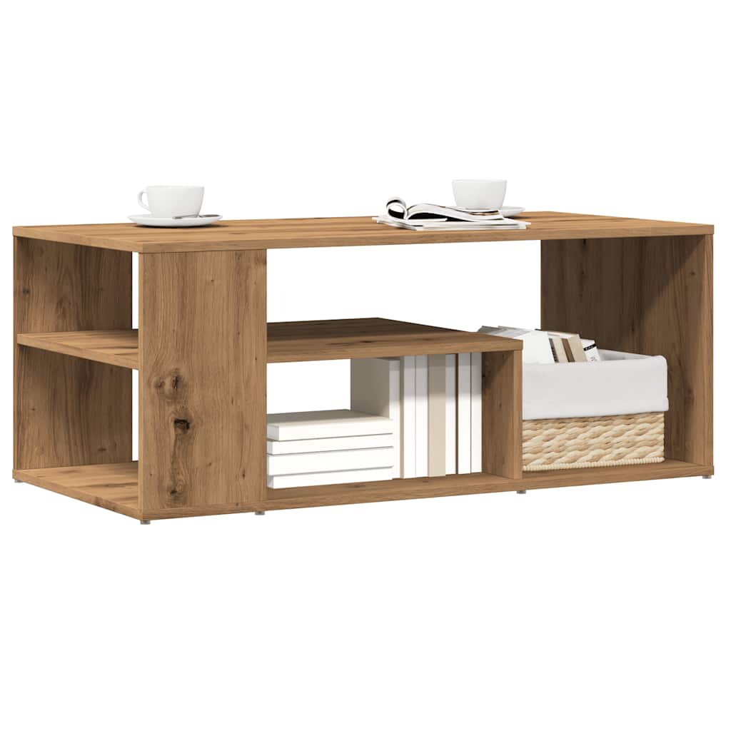 Salontafel 100x50x40 cm bewerkt hout artisanaal eikenkleurig is nu te koop bij PeponiXL, paradijselijk wonen!