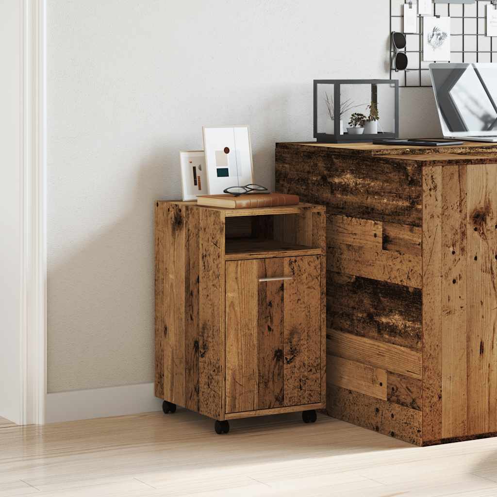 Kast met wielen 33x38x60 cm bewerkt hout oud houtkleurig is nu te koop bij PeponiXL, paradijselijk wonen!