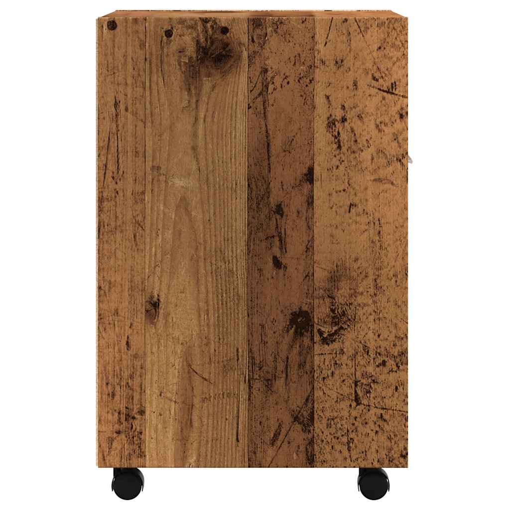 Kast met wielen 33x38x60 cm bewerkt hout oud houtkleurig is nu te koop bij PeponiXL, paradijselijk wonen!