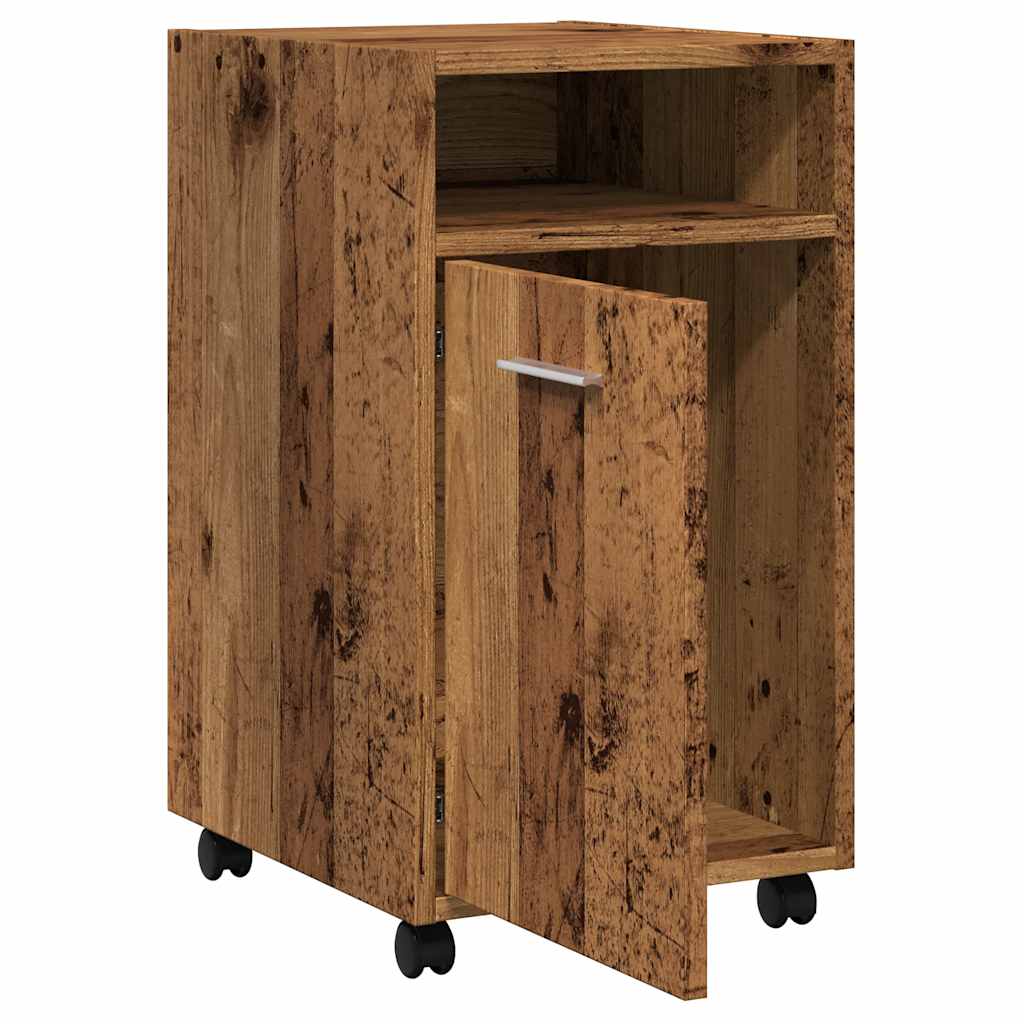 Kast met wielen 33x38x60 cm bewerkt hout oud houtkleurig is nu te koop bij PeponiXL, paradijselijk wonen!