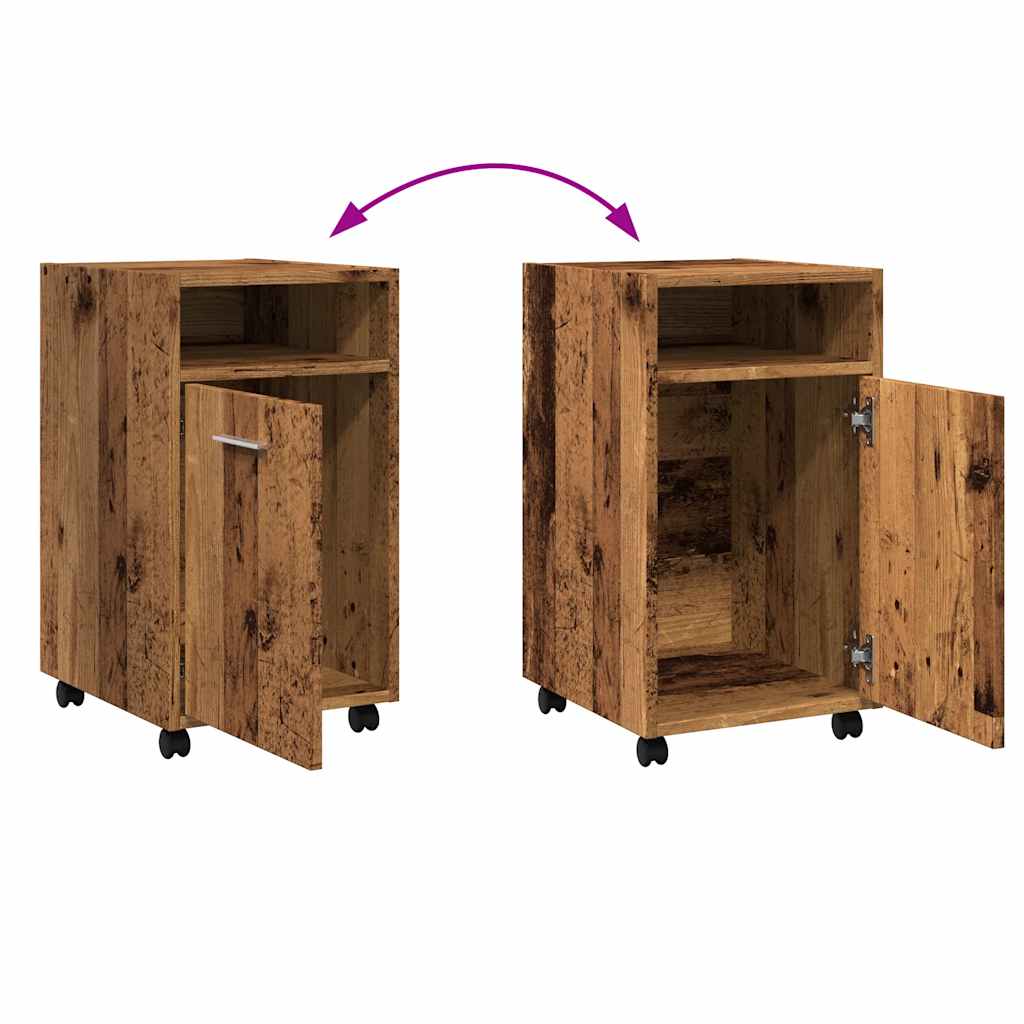 Kast met wielen 33x38x60 cm bewerkt hout oud houtkleurig is nu te koop bij PeponiXL, paradijselijk wonen!