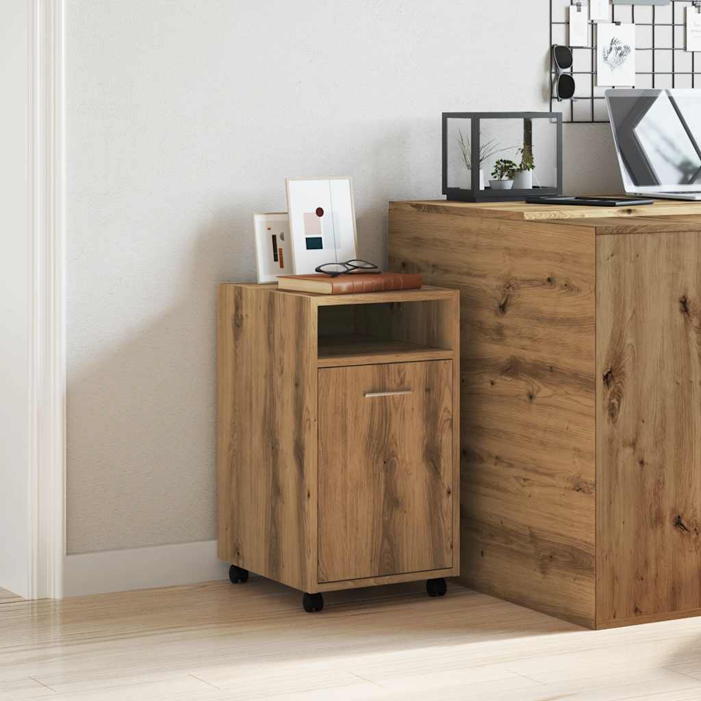 Kast met wielen 33x38x60 cm bewerkt hout artisanaal eikenkleur is nu te koop bij PeponiXL, paradijselijk wonen!