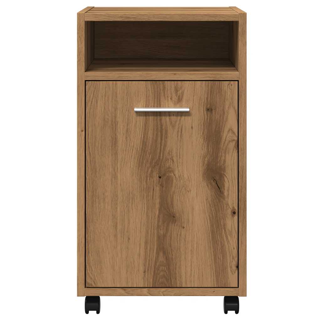 Kast met wielen 33x38x60 cm bewerkt hout artisanaal eikenkleur is nu te koop bij PeponiXL, paradijselijk wonen!
