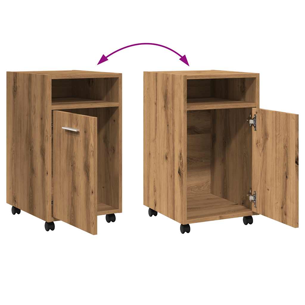 Kast met wielen 33x38x60 cm bewerkt hout artisanaal eikenkleur is nu te koop bij PeponiXL, paradijselijk wonen!