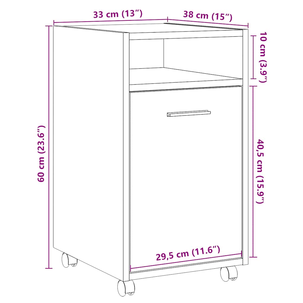 Kast met wielen 33x38x60 cm bewerkt hout artisanaal eikenkleur is nu te koop bij PeponiXL, paradijselijk wonen!