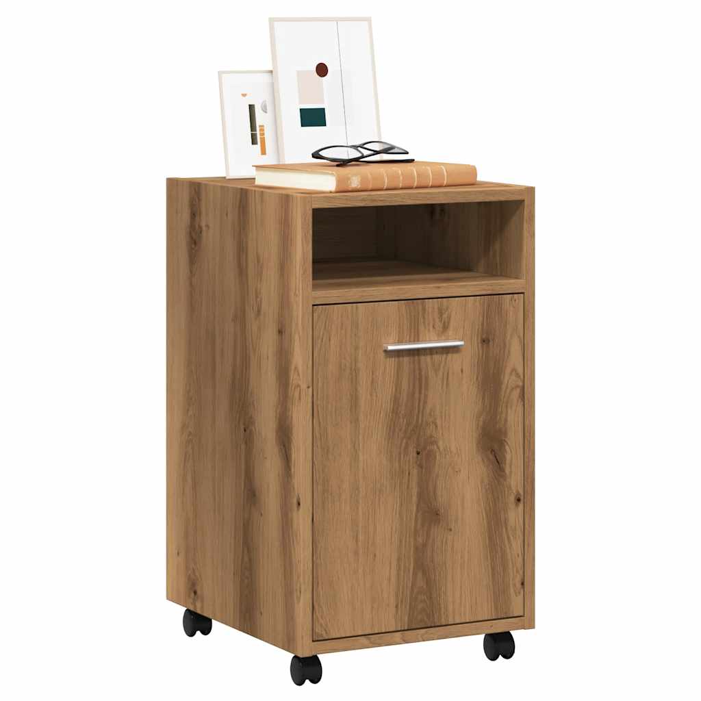 Kast met wielen 33x38x60 cm bewerkt hout artisanaal eikenkleur is nu te koop bij PeponiXL, paradijselijk wonen!