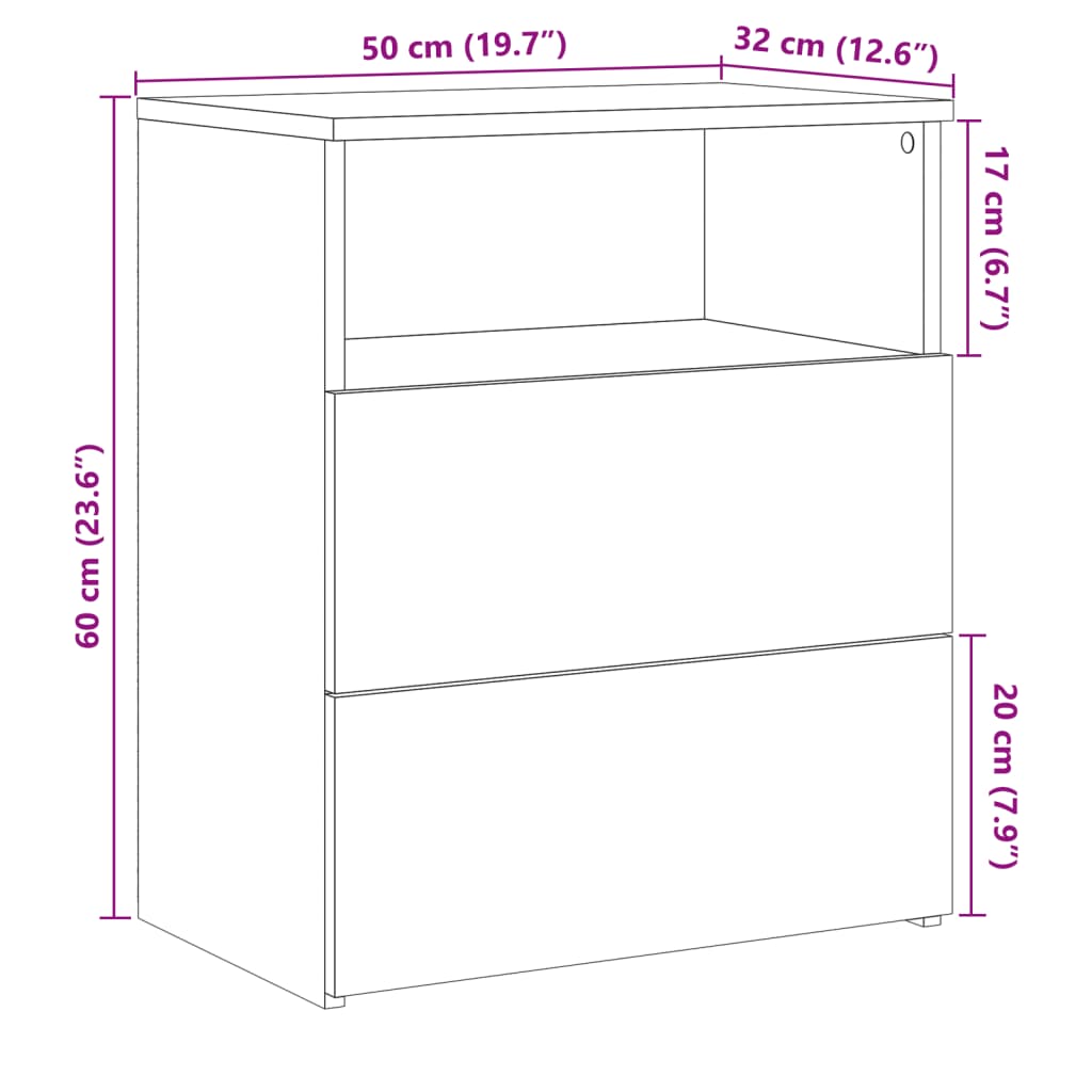 Nachtkastjes 2 st 50x32x60 cm bewerkt hout oud houtkleurig is nu te koop bij PeponiXL, paradijselijk wonen!