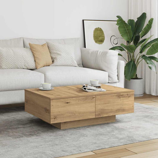 Salontafel 90x60x31 cm bewerkt hout artisanaal eikenkleurig is nu te koop bij PeponiXL, paradijselijk wonen!