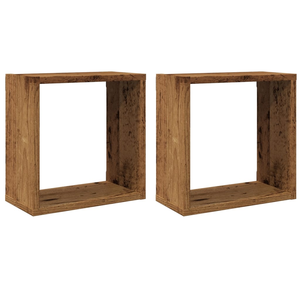 Wandschappen kubus 2 st 30x15x30cm bewerkt hout oud houtkleurig is nu te koop bij PeponiXL, paradijselijk wonen!