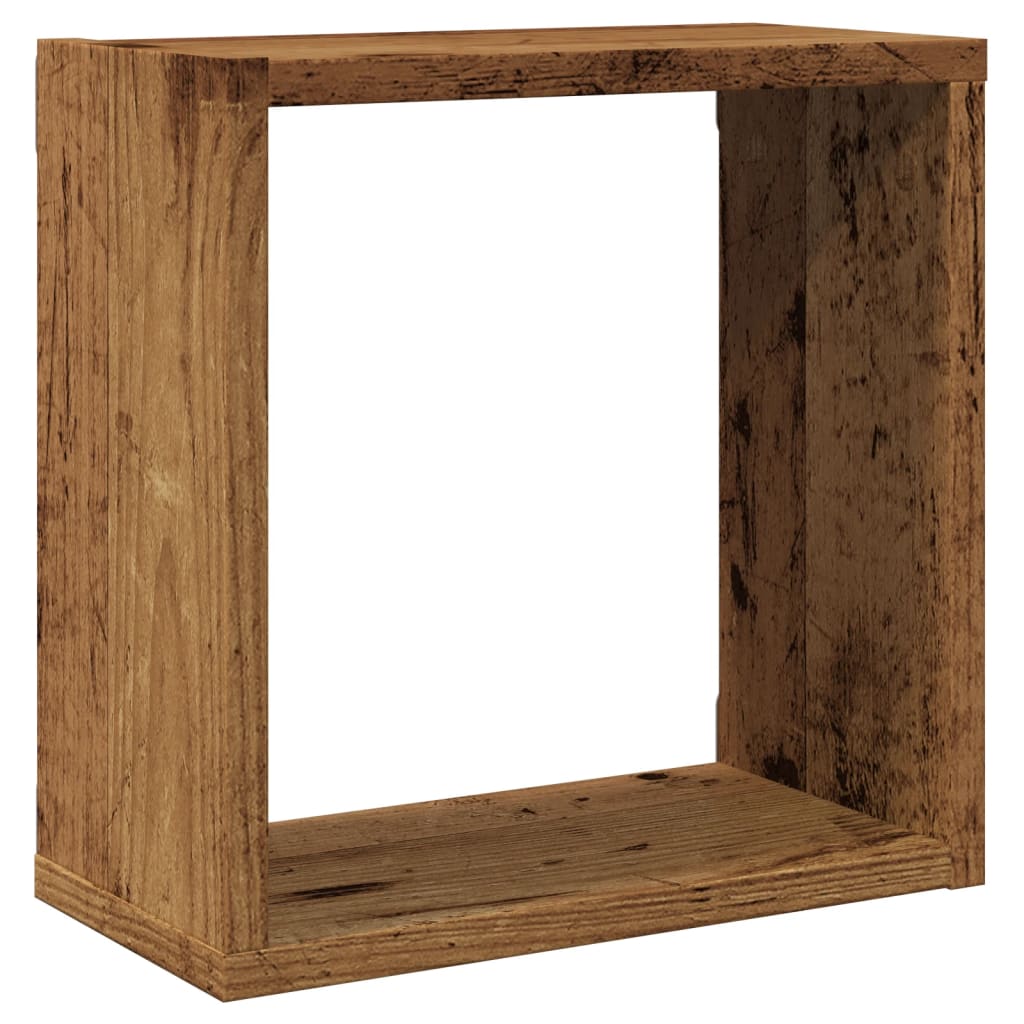 Wandschappen kubus 2 st 30x15x30cm bewerkt hout oud houtkleurig is nu te koop bij PeponiXL, paradijselijk wonen!