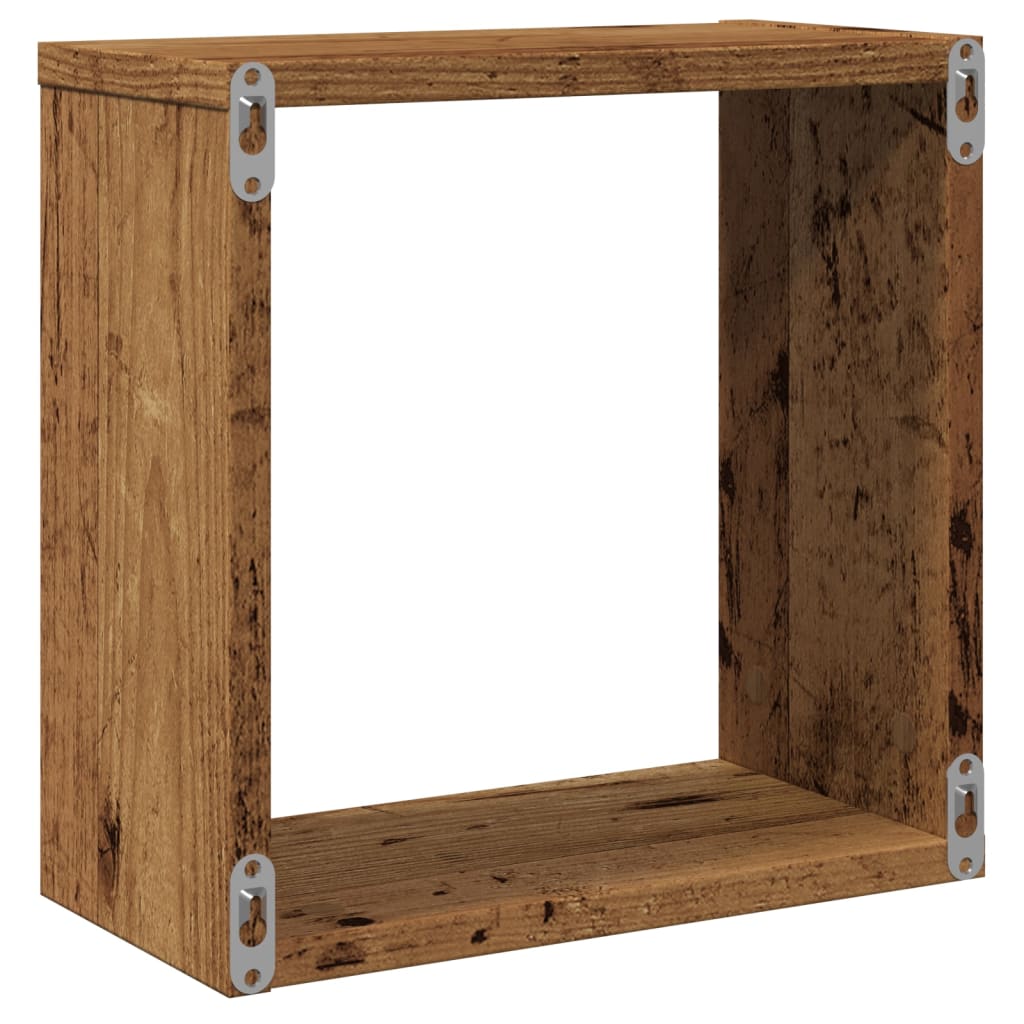 Wandschappen kubus 2 st 30x15x30cm bewerkt hout oud houtkleurig is nu te koop bij PeponiXL, paradijselijk wonen!