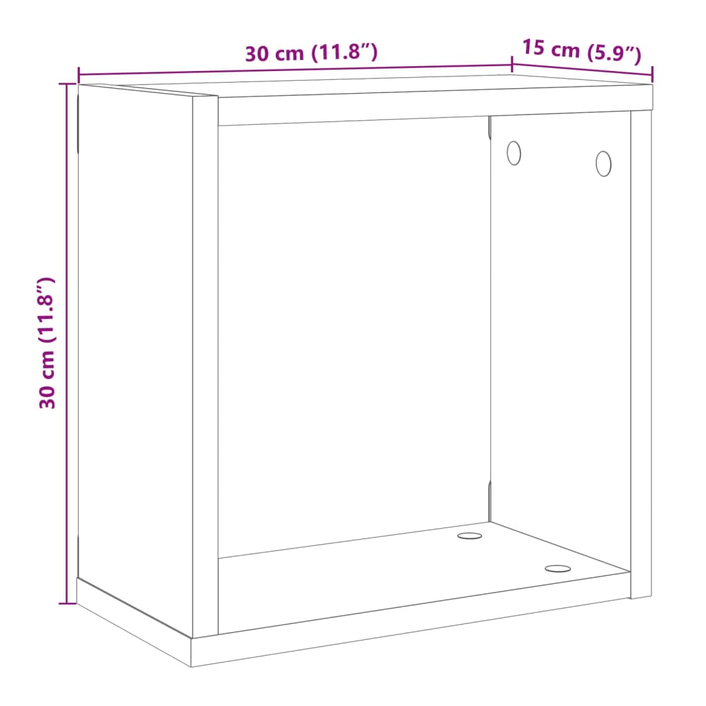 Wandschappen kubus 2 st 30x15x30cm bewerkt hout oud houtkleurig is nu te koop bij PeponiXL, paradijselijk wonen!