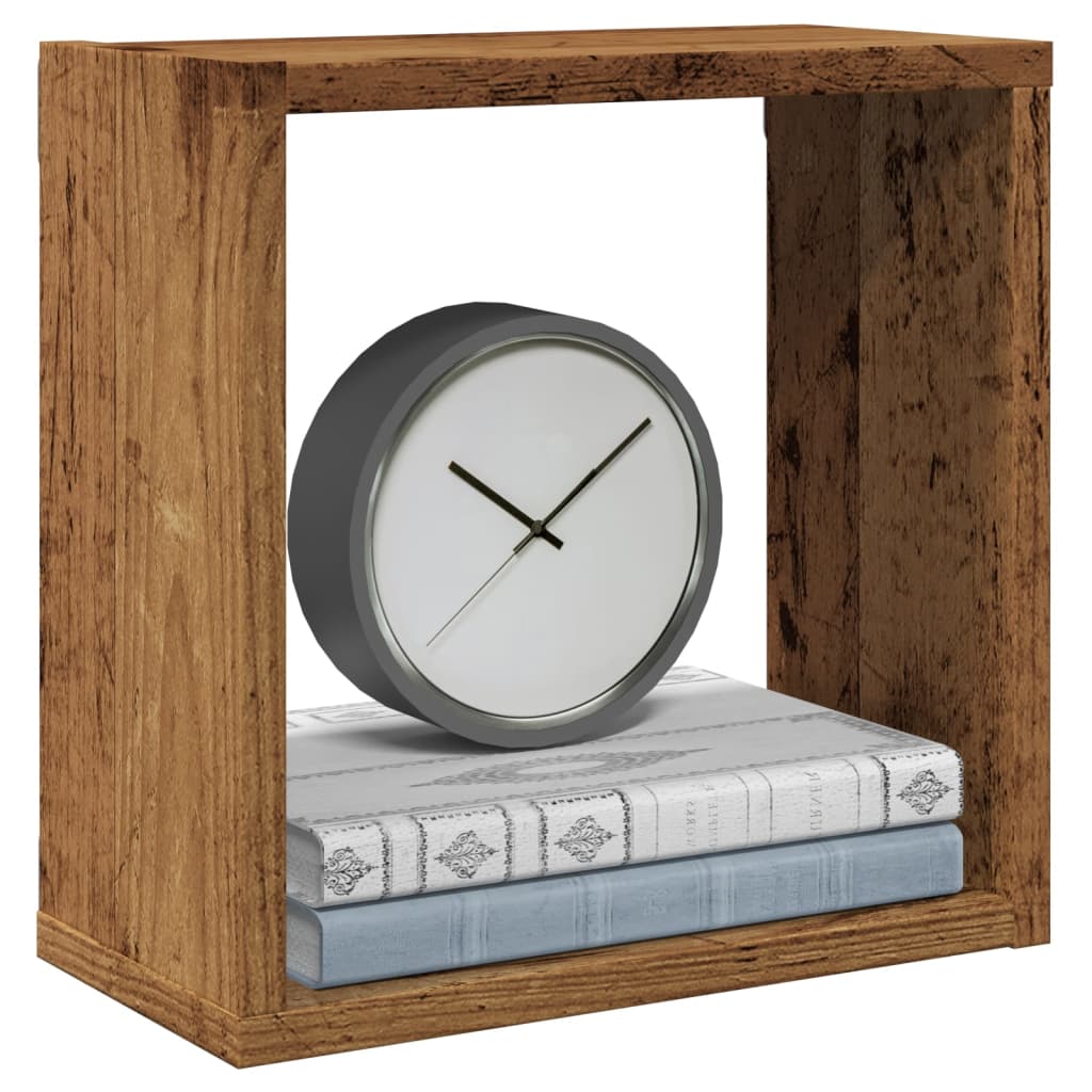 Wandschappen kubus 2 st 30x15x30cm bewerkt hout oud houtkleurig is nu te koop bij PeponiXL, paradijselijk wonen!