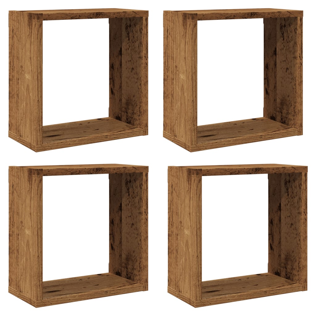 Wandschappen kubus 4 st 30x15x30cm bewerkt hout oud houtkleurig is nu te koop bij PeponiXL, paradijselijk wonen!