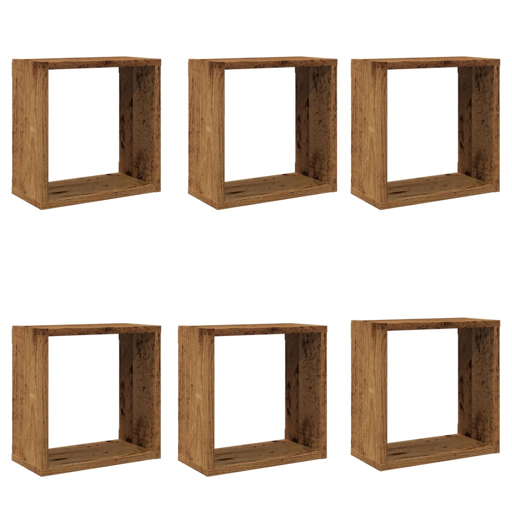 Wandschappen kubus 6 st 30x15x30cm bewerkt hout oud houtkleurig is nu te koop bij PeponiXL, paradijselijk wonen!