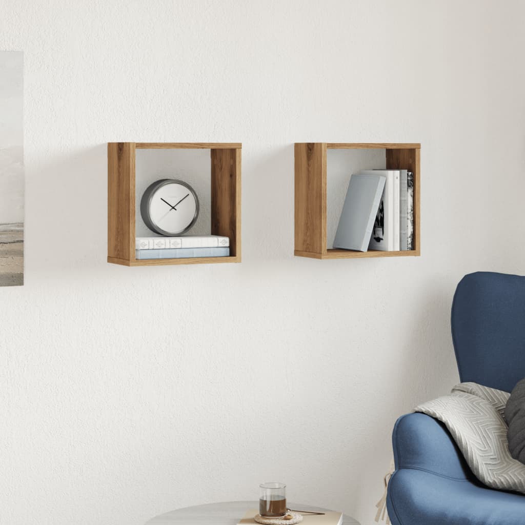 Wandschappen kubus 2st 30x15x30cm bewerkt hout artisanaal eiken is nu te koop bij PeponiXL, paradijselijk wonen!
