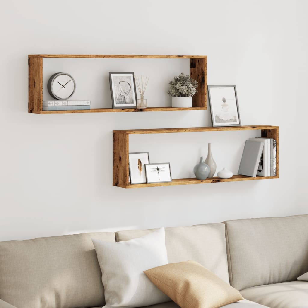 Wandschappen kubus 2 st 100x15x30 cm bewerkt hout oud hout is nu te koop bij PeponiXL, paradijselijk wonen!