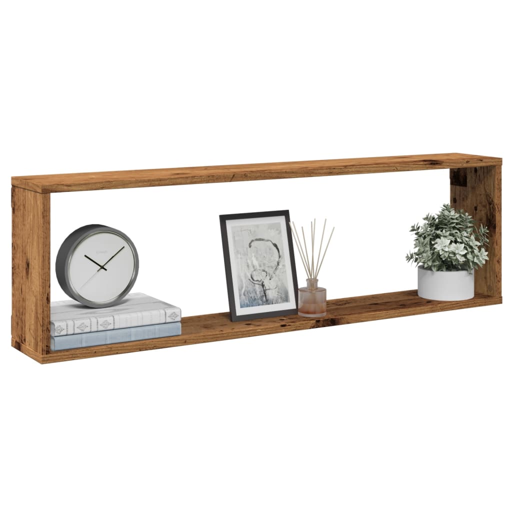 Wandschappen kubus 2 st 100x15x30 cm bewerkt hout oud hout is nu te koop bij PeponiXL, paradijselijk wonen!