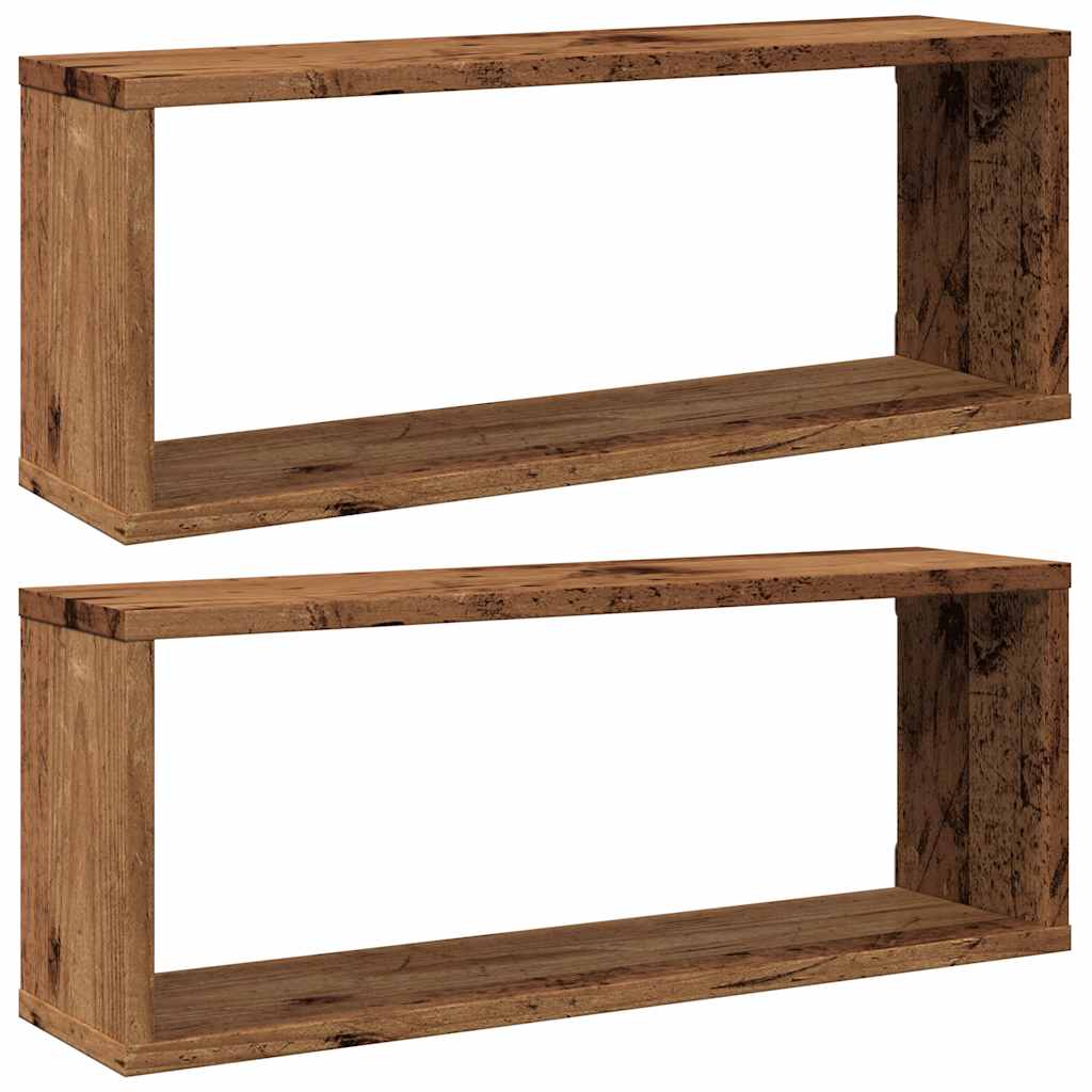 Wandschappen kubus 2 st 60x15x23 cm bewerkt hout oud houtkleur is nu te koop bij PeponiXL, paradijselijk wonen!