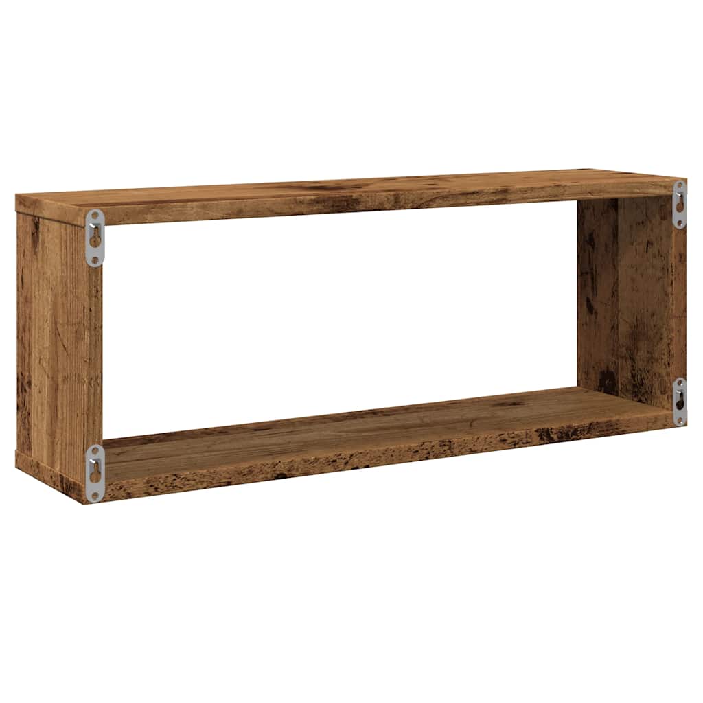 Wandschappen kubus 2 st 60x15x23 cm bewerkt hout oud houtkleur is nu te koop bij PeponiXL, paradijselijk wonen!