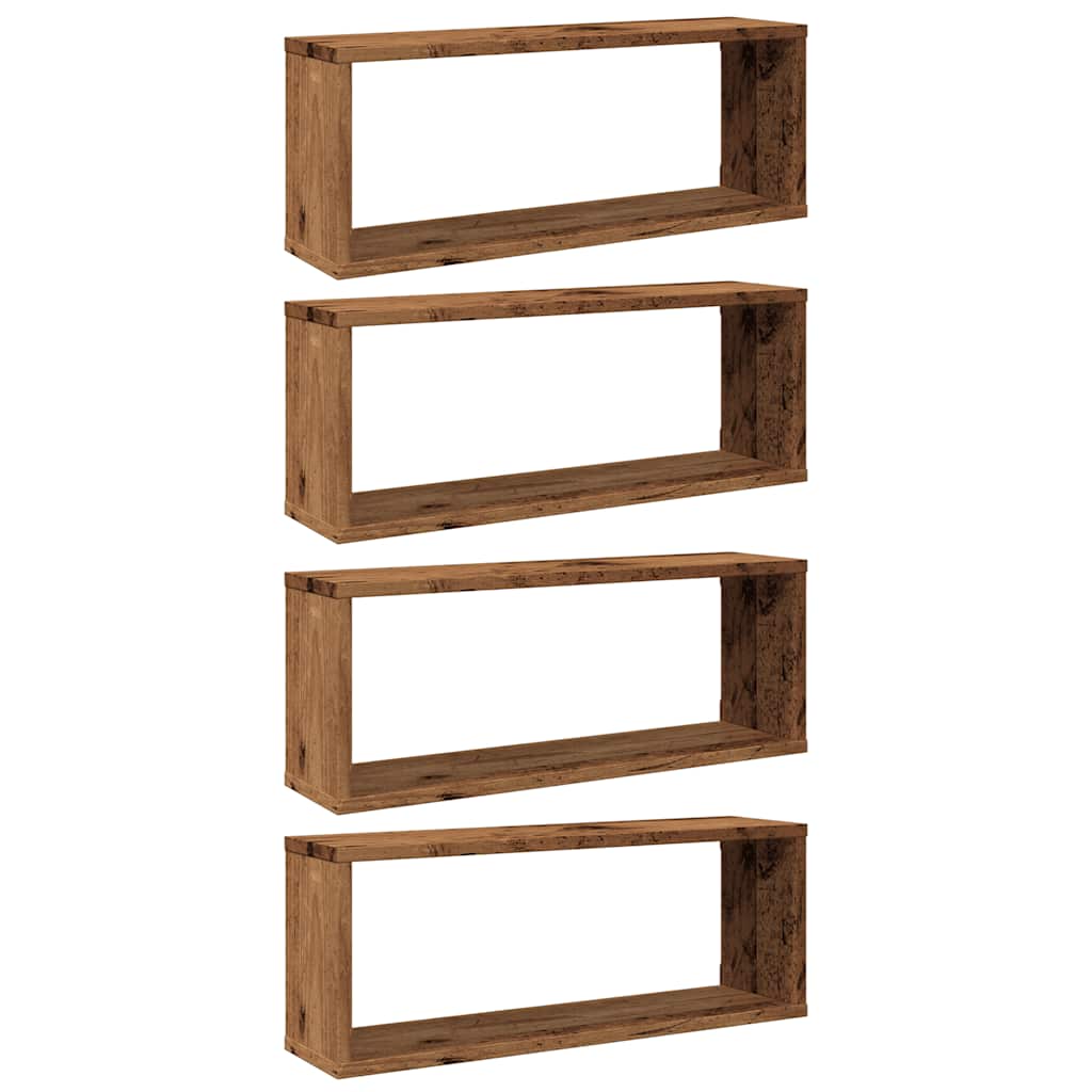 Wandschappen kubus 4 st 60x15x23 cm bewerkt hout oud houtkleur is nu te koop bij PeponiXL, paradijselijk wonen!