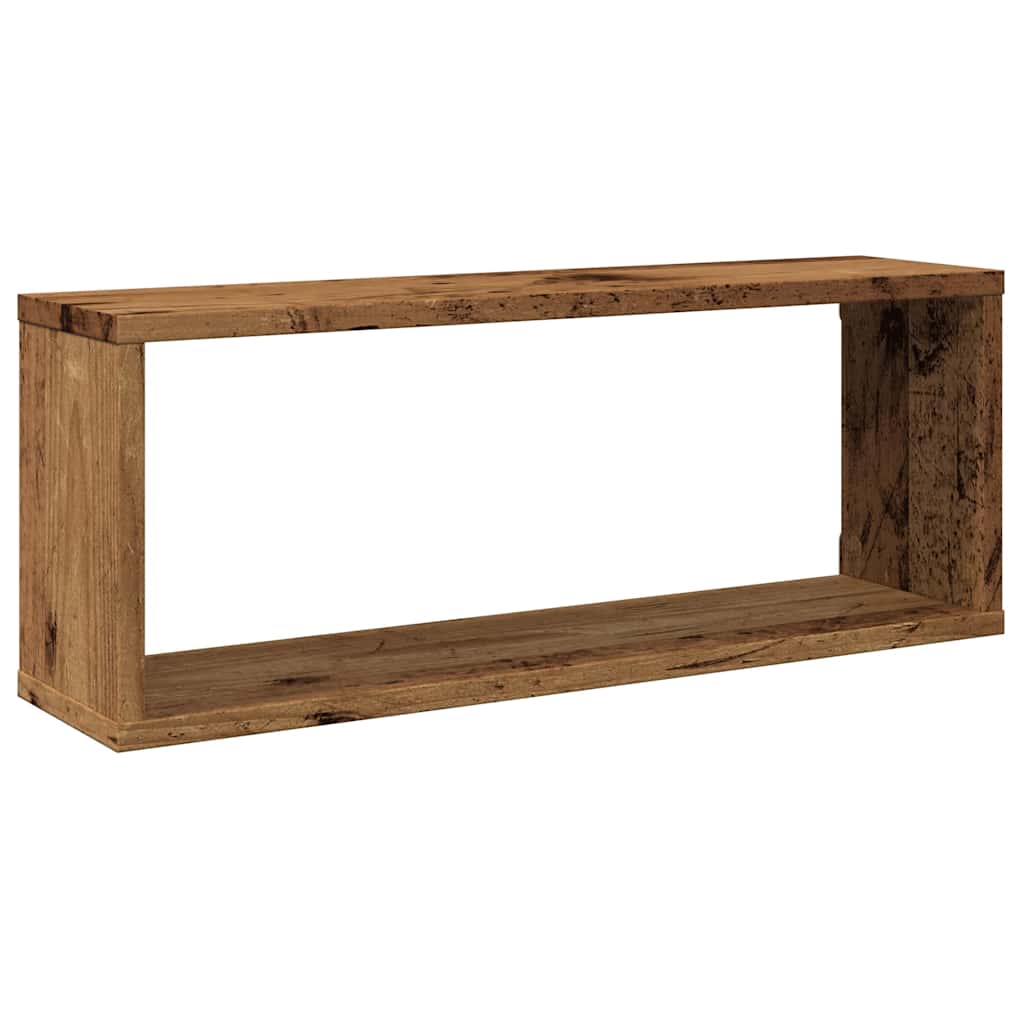 Wandschappen kubus 4 st 60x15x23 cm bewerkt hout oud houtkleur is nu te koop bij PeponiXL, paradijselijk wonen!