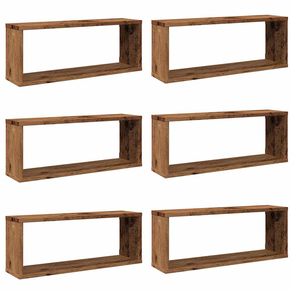 Wandschappen kubus 6 st 60x15x23 cm bewerkt hout oud houtkleur is nu te koop bij PeponiXL, paradijselijk wonen!
