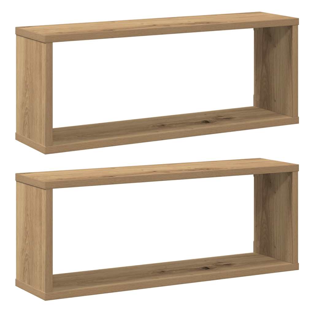 Wandschappen kubus 2 st 60x15x23 cm hout artisanaal eiken is nu te koop bij PeponiXL, paradijselijk wonen!
