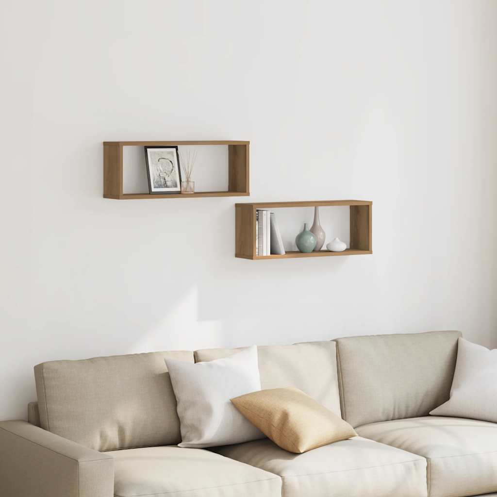 Wandschappen kubus 2 st 60x15x23 cm hout artisanaal eiken is nu te koop bij PeponiXL, paradijselijk wonen!