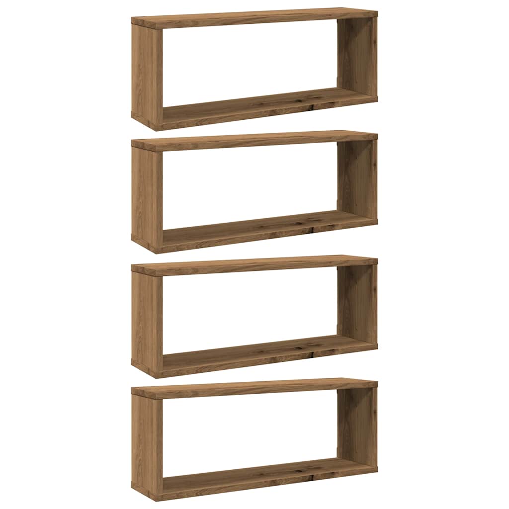 Wandschappen kubus 4 st 60x15x23 cm hout artisanaal eiken is nu te koop bij PeponiXL, paradijselijk wonen!