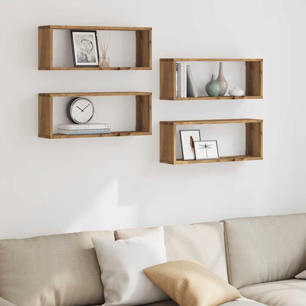 Wandschappen kubus 4 st 60x15x23 cm hout artisanaal eiken is nu te koop bij PeponiXL, paradijselijk wonen!
