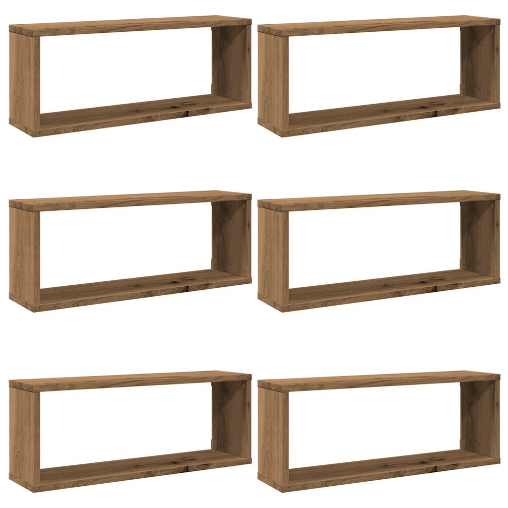 Wandschappen kubus 6 st 60x15x23 cm hout artisanaal eiken is nu te koop bij PeponiXL, paradijselijk wonen!