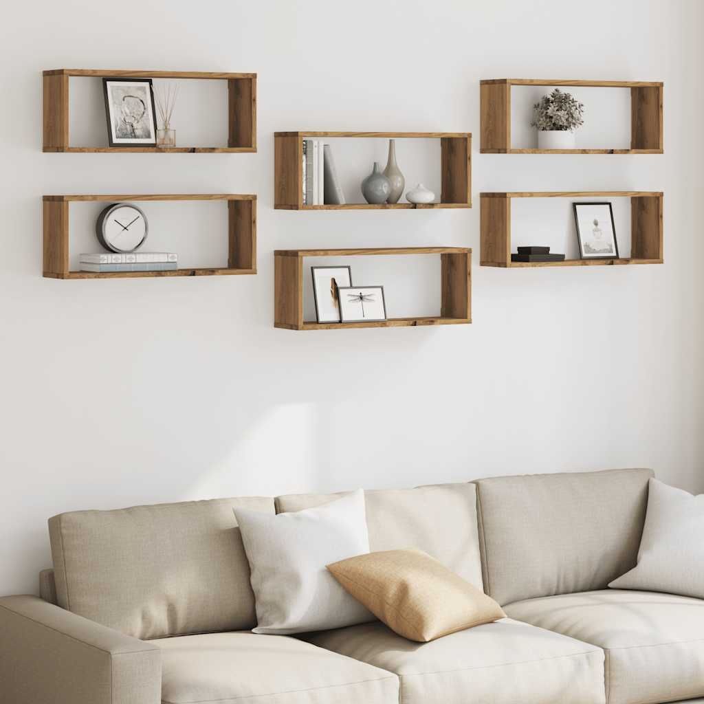 Wandschappen kubus 6 st 60x15x23 cm hout artisanaal eiken is nu te koop bij PeponiXL, paradijselijk wonen!