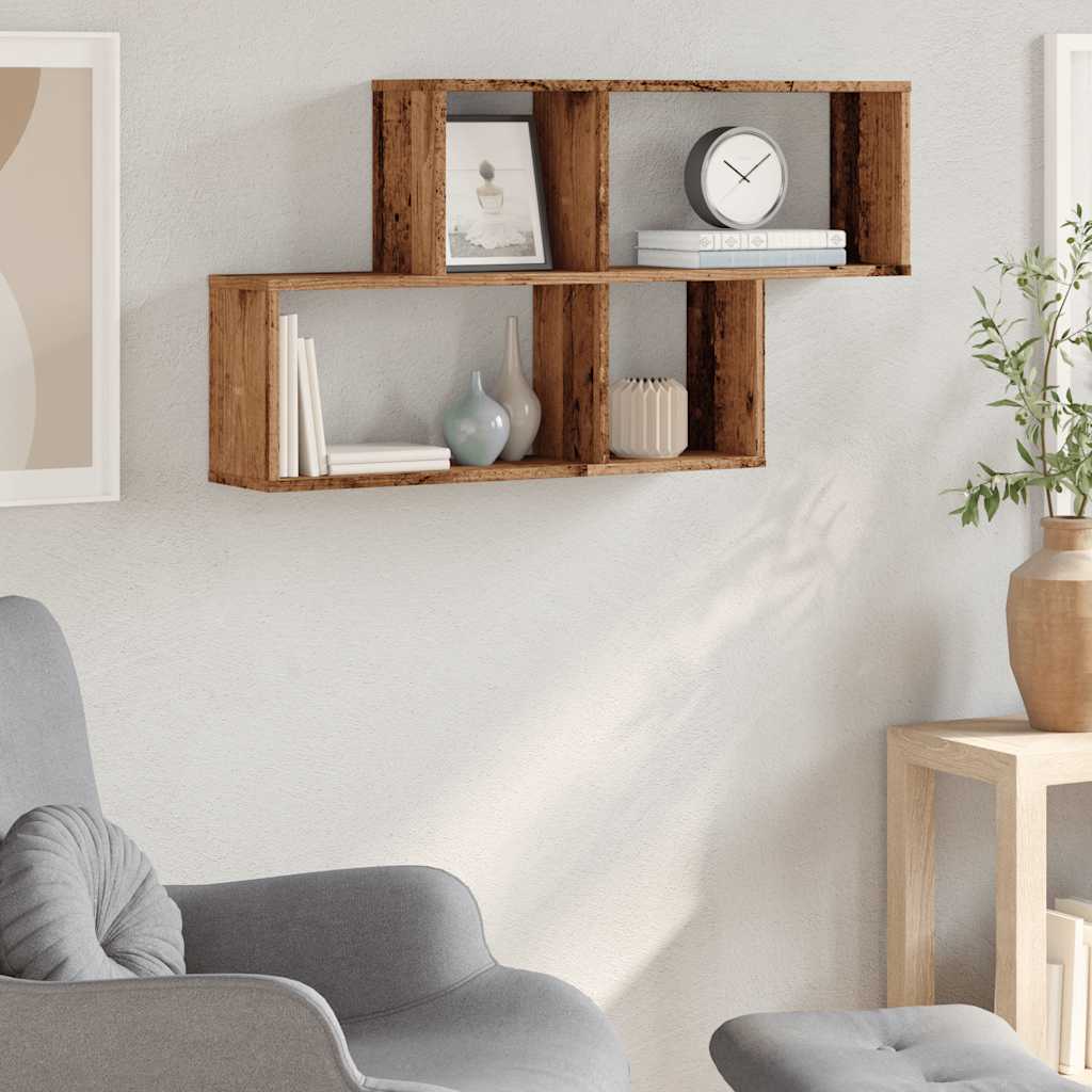 Wandschap 100x18x53 cm bewerkt hout oud houtkleurig is nu te koop bij PeponiXL, paradijselijk wonen!