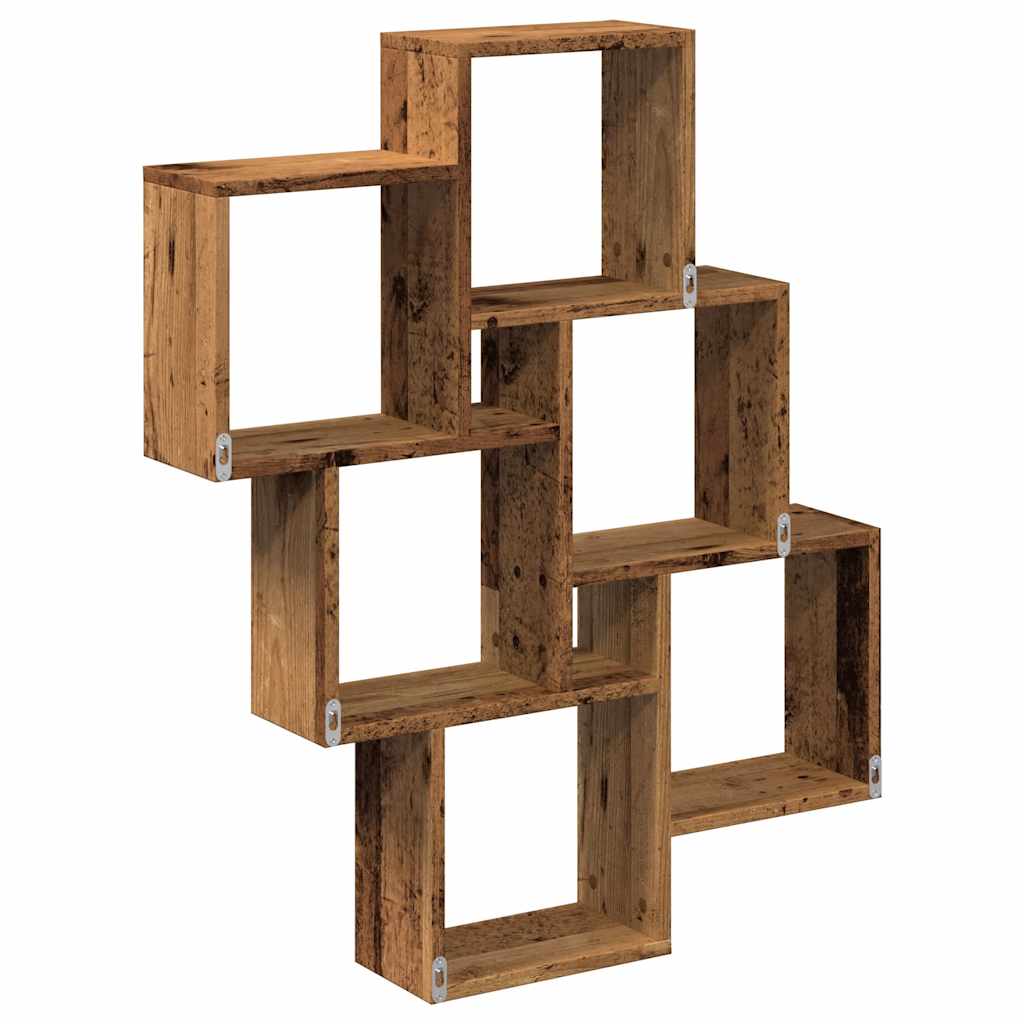 Wandschap kubus 78x15x93 cm bewerkt hout oud houtkleurig is nu te koop bij PeponiXL, paradijselijk wonen!