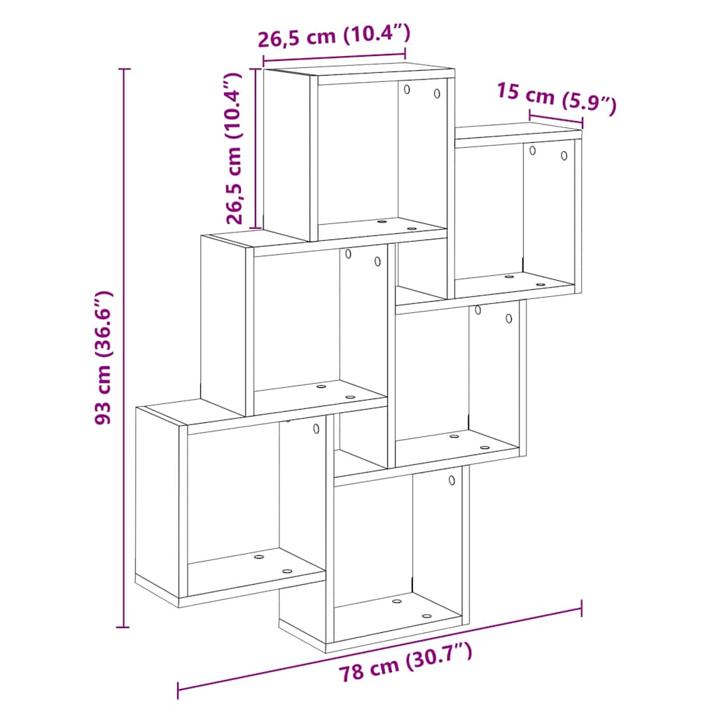 Wandschap kubus 78x15x93 cm bewerkt hout oud houtkleurig is nu te koop bij PeponiXL, paradijselijk wonen!