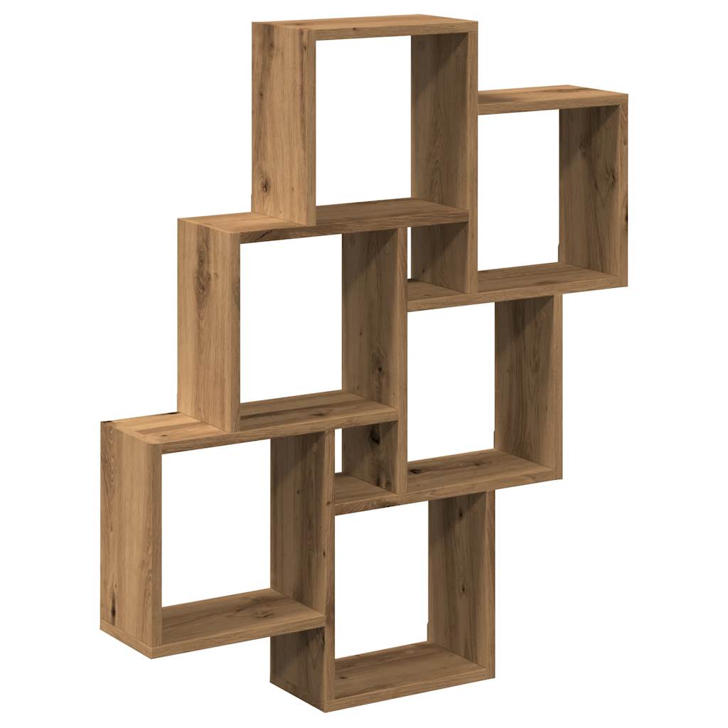 Wandschap kubus 78x15x93 cm bewerkt hout artisanaal eikenkleur is nu te koop bij PeponiXL, paradijselijk wonen!