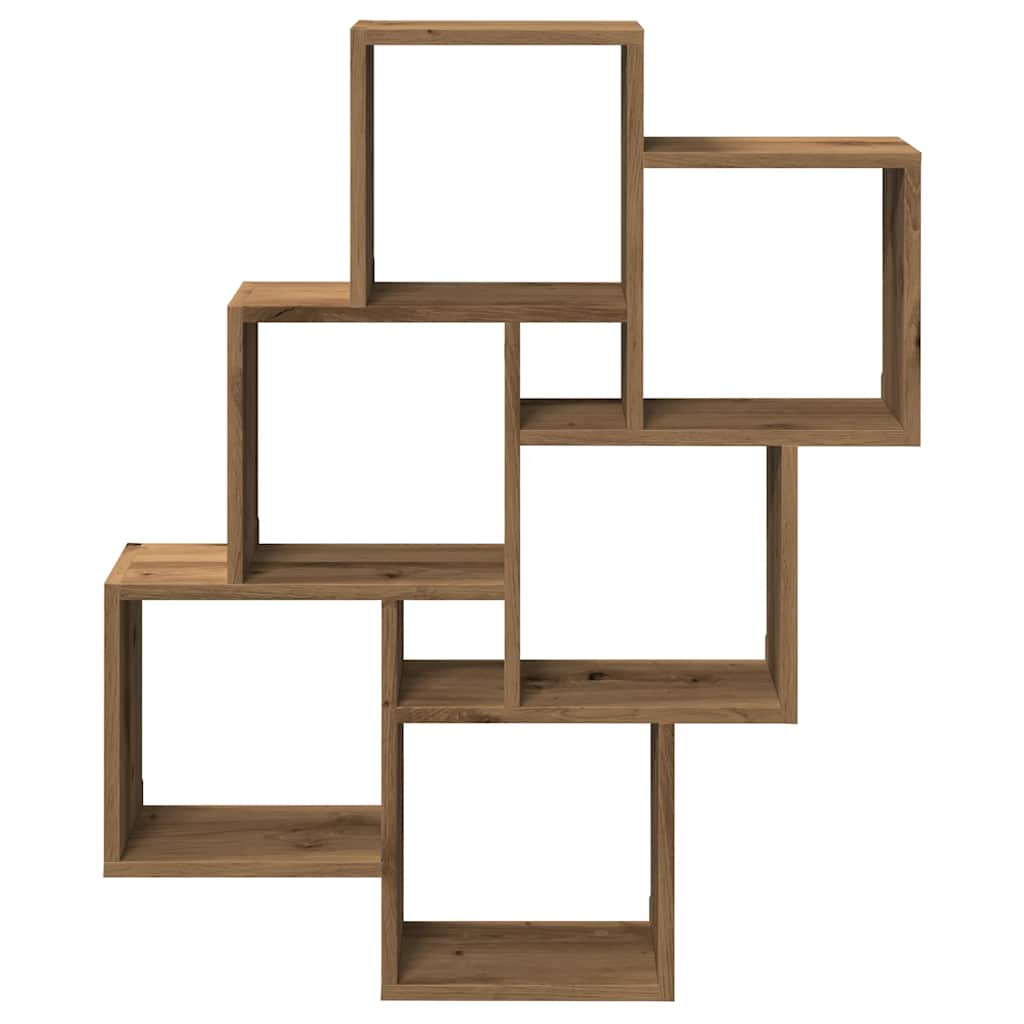 Wandschap kubus 78x15x93 cm bewerkt hout artisanaal eikenkleur is nu te koop bij PeponiXL, paradijselijk wonen!