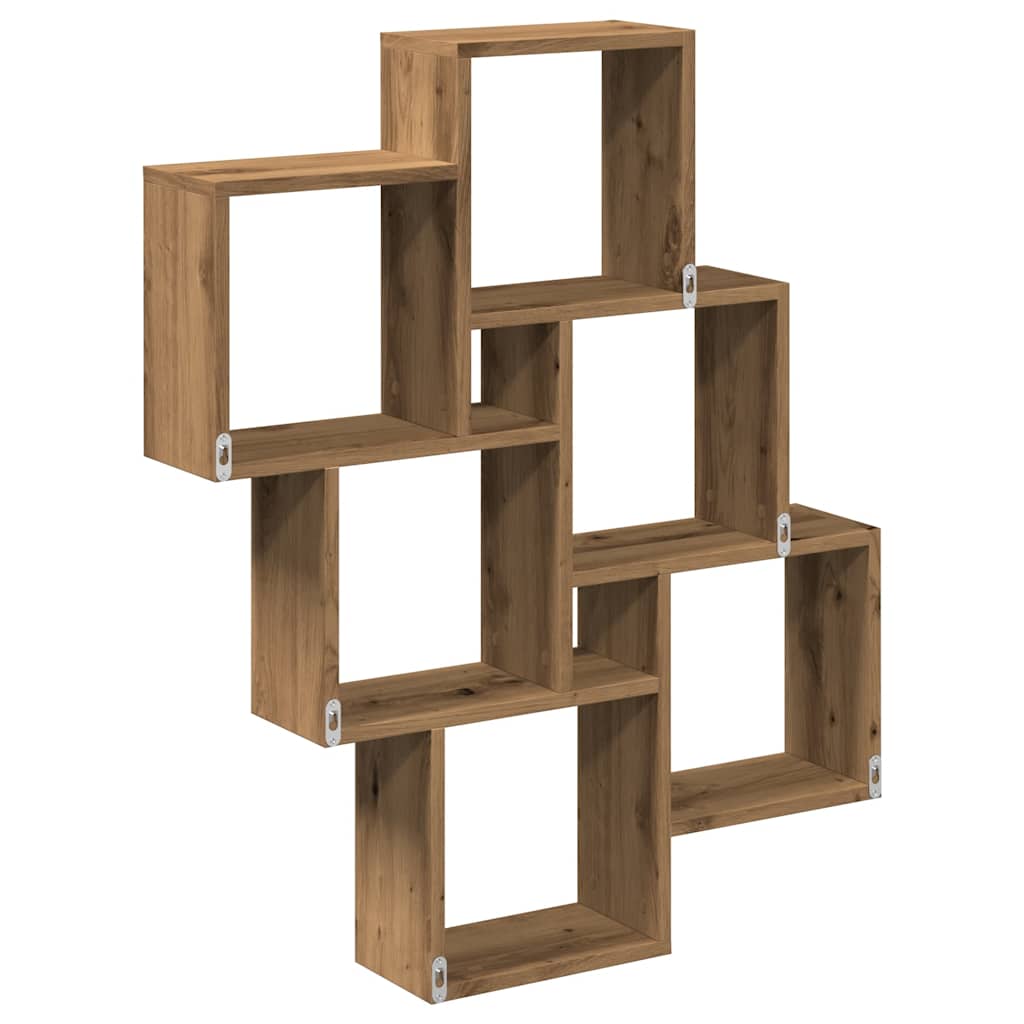 Wandschap kubus 78x15x93 cm bewerkt hout artisanaal eikenkleur is nu te koop bij PeponiXL, paradijselijk wonen!