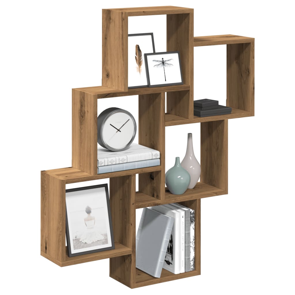 Wandschap kubus 78x15x93 cm bewerkt hout artisanaal eikenkleur is nu te koop bij PeponiXL, paradijselijk wonen!
