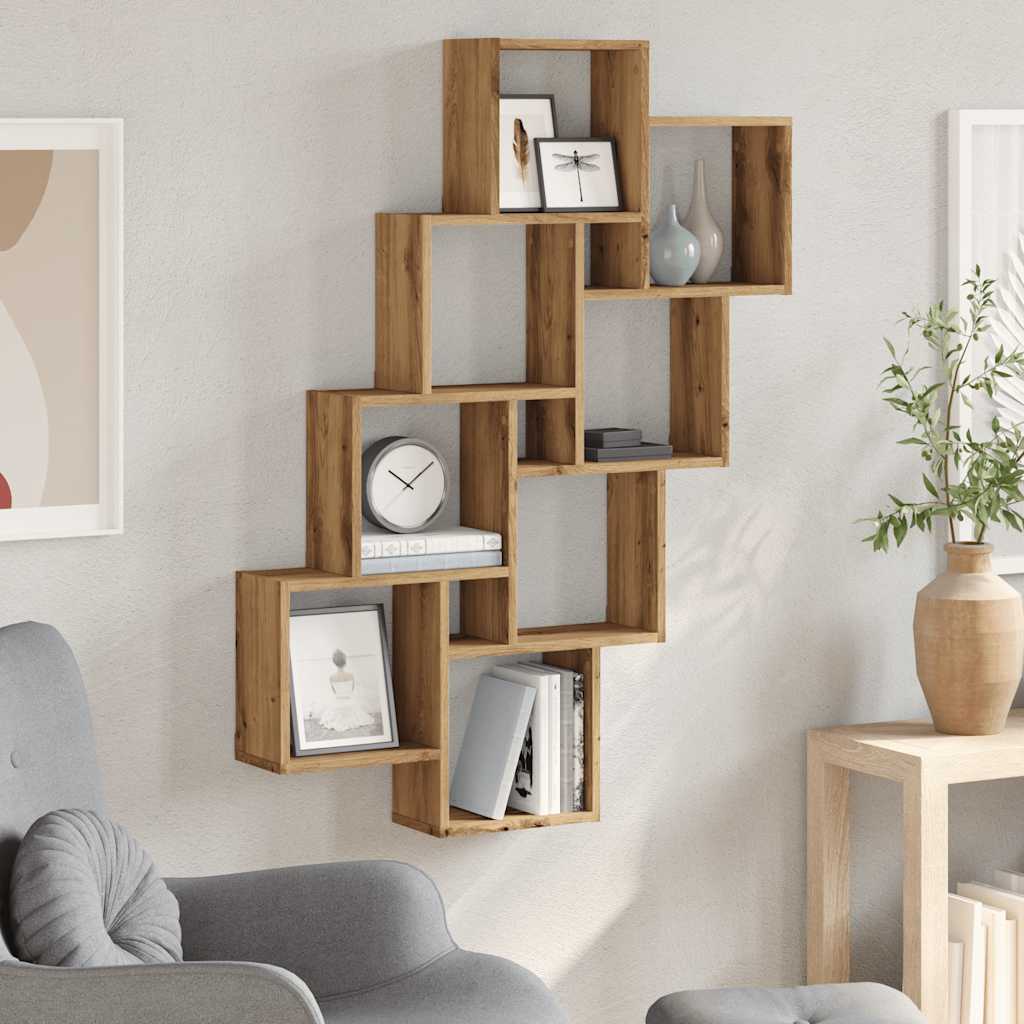 Wandschap kubus 90x15x119,5 cm bewerkt hout artisanaal eiken is nu te koop bij PeponiXL, paradijselijk wonen!