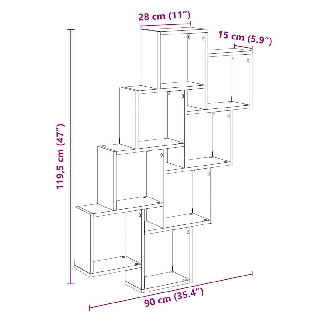 Wandschap kubus 90x15x119,5 cm bewerkt hout artisanaal eiken is nu te koop bij PeponiXL, paradijselijk wonen!