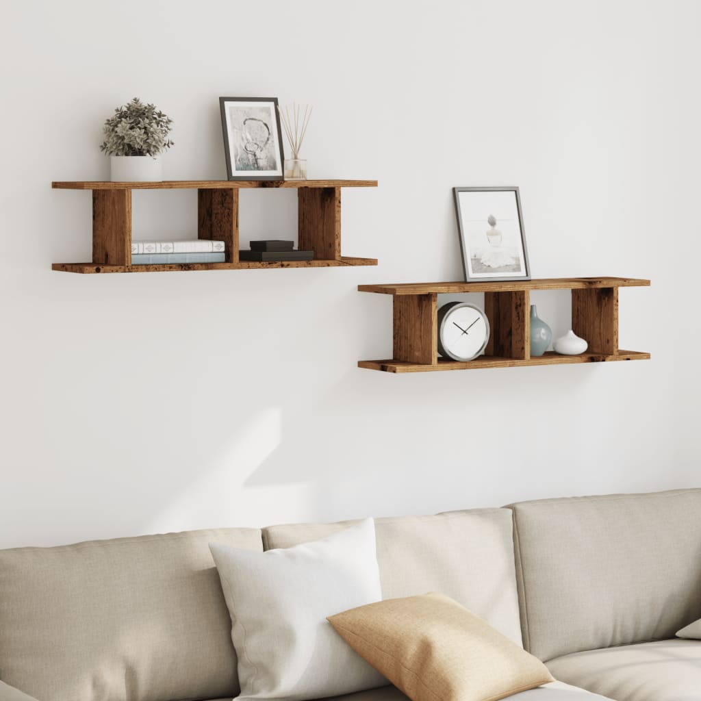 Wandschappen 2 st 75x18x20 cm bewerkt hout oud houtkleurig is nu te koop bij PeponiXL, paradijselijk wonen!