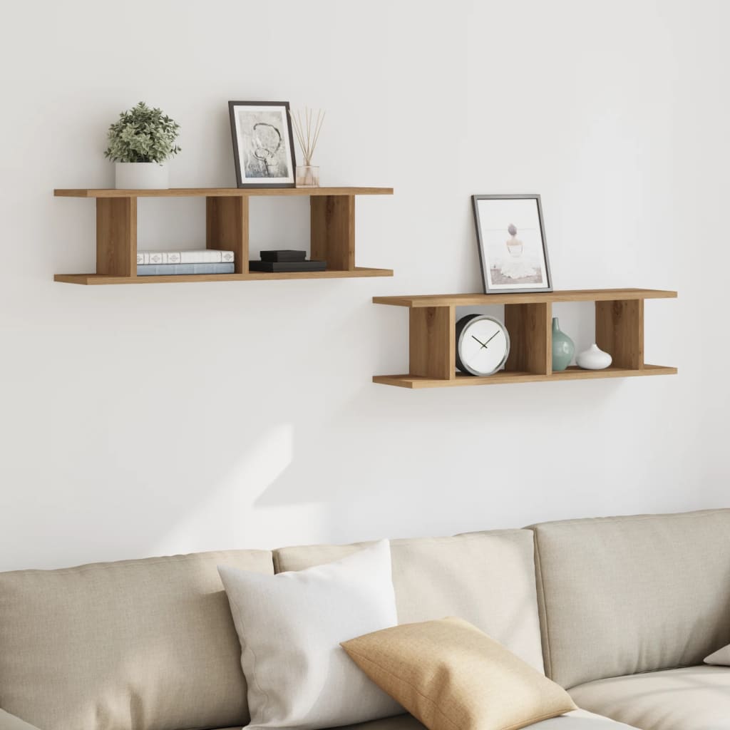 Wandschappen 2 st 75x18x20cm bewerkt hout artisanaal eikenkleur is nu te koop bij PeponiXL, paradijselijk wonen!