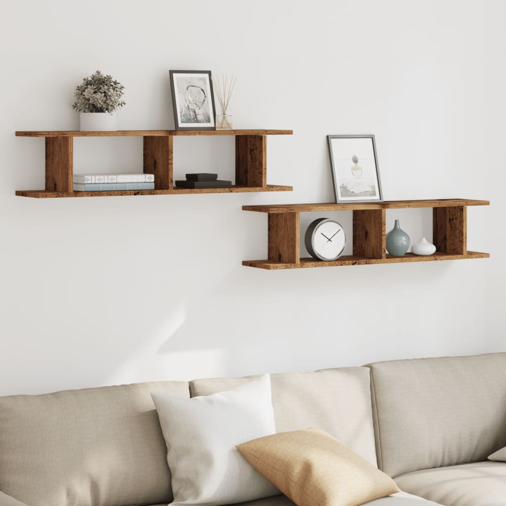 Wandschappen 2 st 90x18x20 cm bewerkt hout oud houtkleurig is nu te koop bij PeponiXL, paradijselijk wonen!