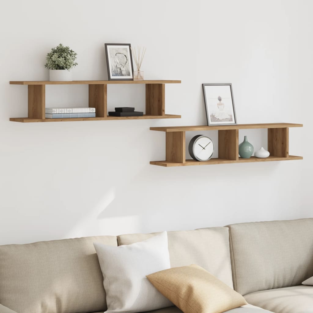 Wandschappen 2 st 90x18x20cm bewerkt hout artisanaal eikenkleur is nu te koop bij PeponiXL, paradijselijk wonen!