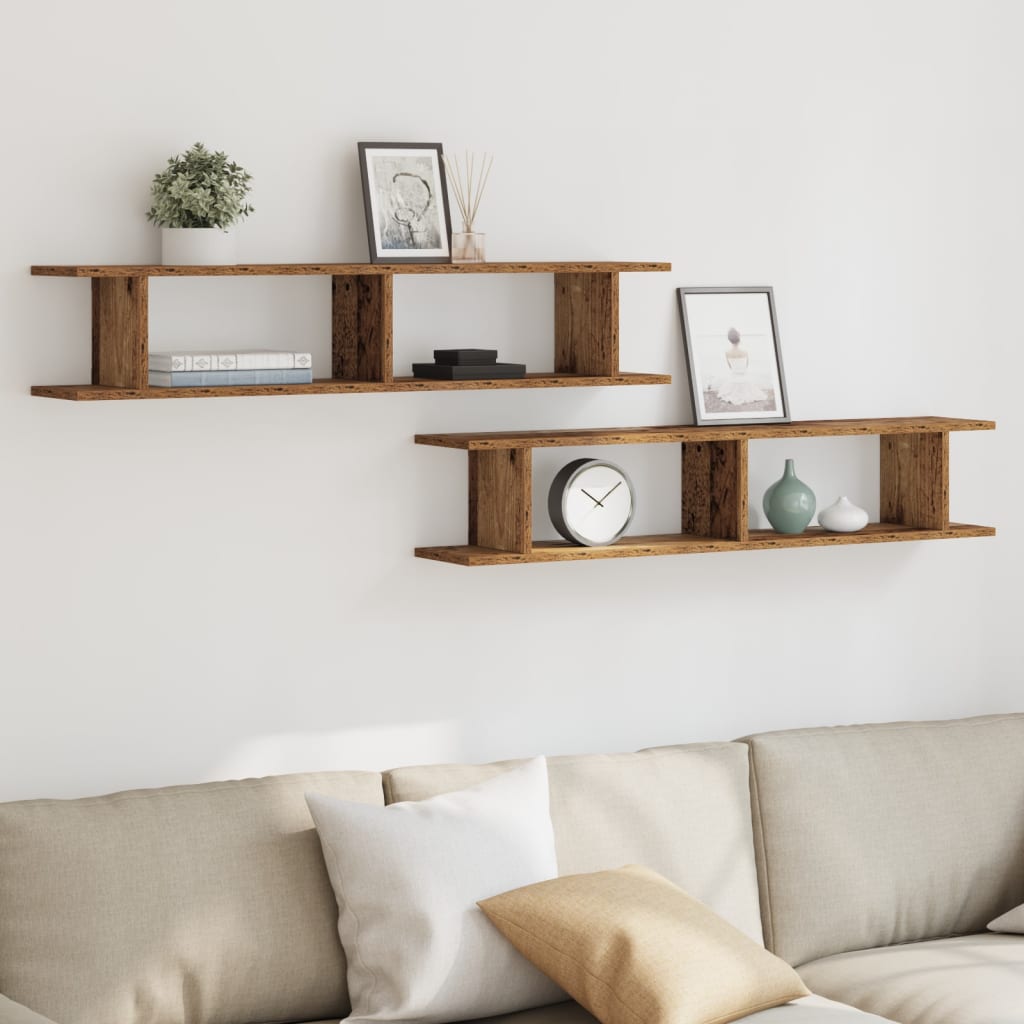 Wandschappen 2 st 105x18x20 cm bewerkt hout oud houtkleurig is nu te koop bij PeponiXL, paradijselijk wonen!