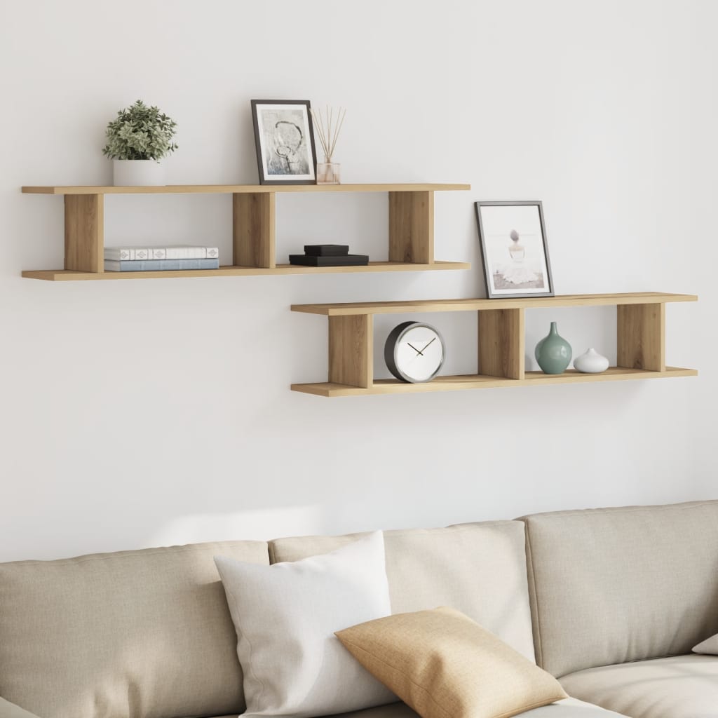 Wandschappen 2 st 105x18x20 cm bewerkt hout artisanaal eiken is nu te koop bij PeponiXL, paradijselijk wonen!