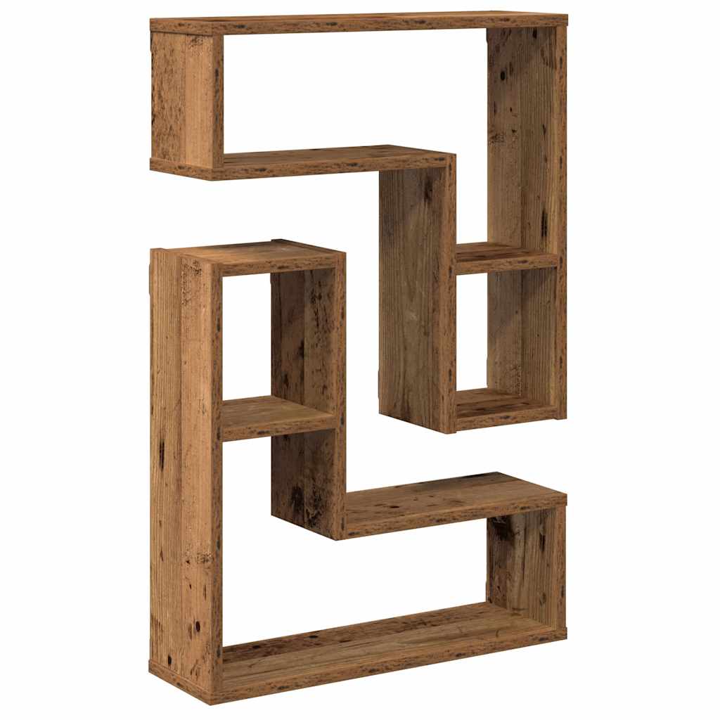 Wandschappen kubus 2 st 50x15x50 cm bewerkt hout oud houtkleur is nu te koop bij PeponiXL, paradijselijk wonen!